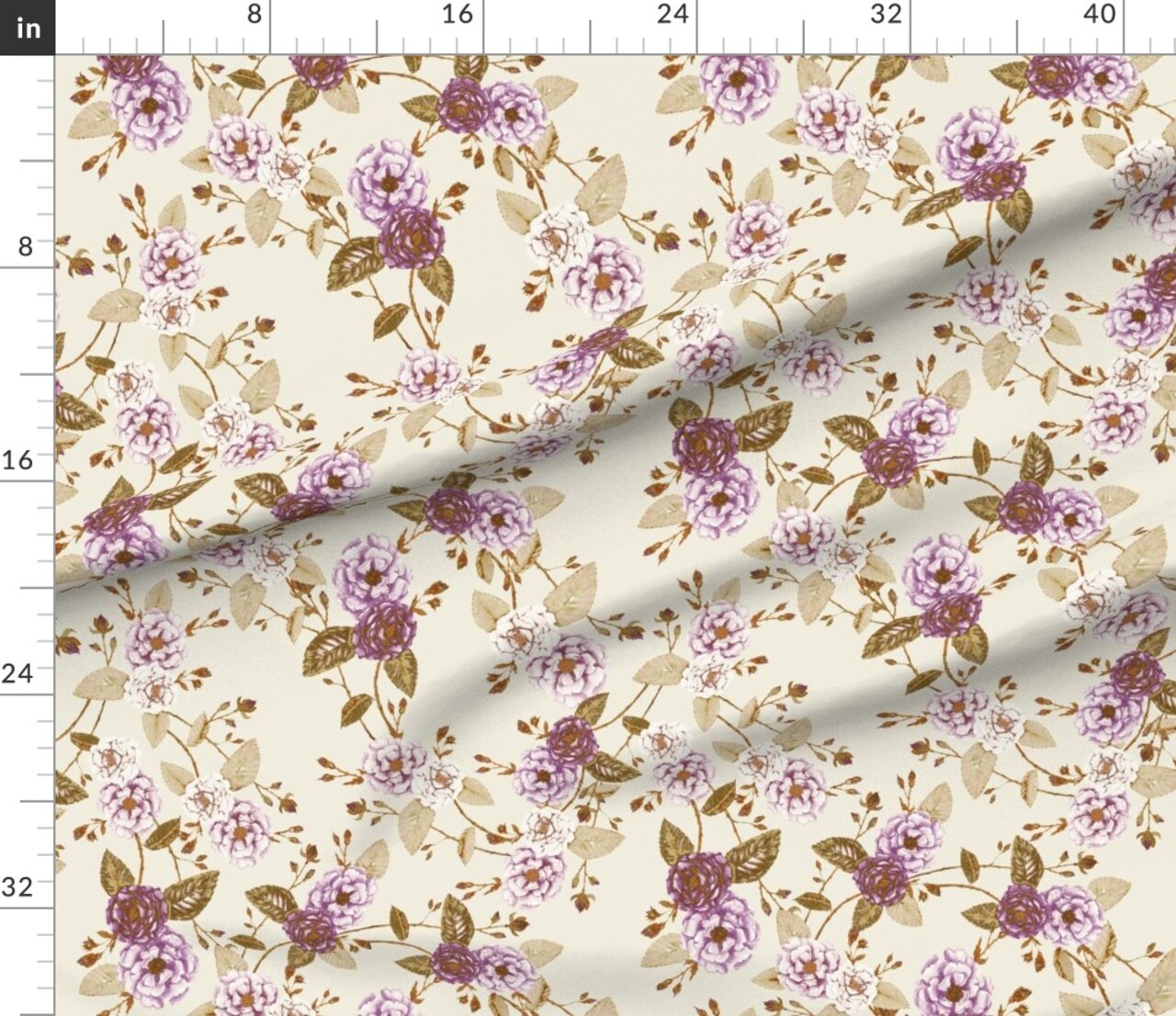 Vintage Boho Floral Violet Cream Large Scale Bohemian Flowers Romantic Antique Custom Printed Fabric by Spoonflower Various Fabrics by the Yard or Fat Quarter